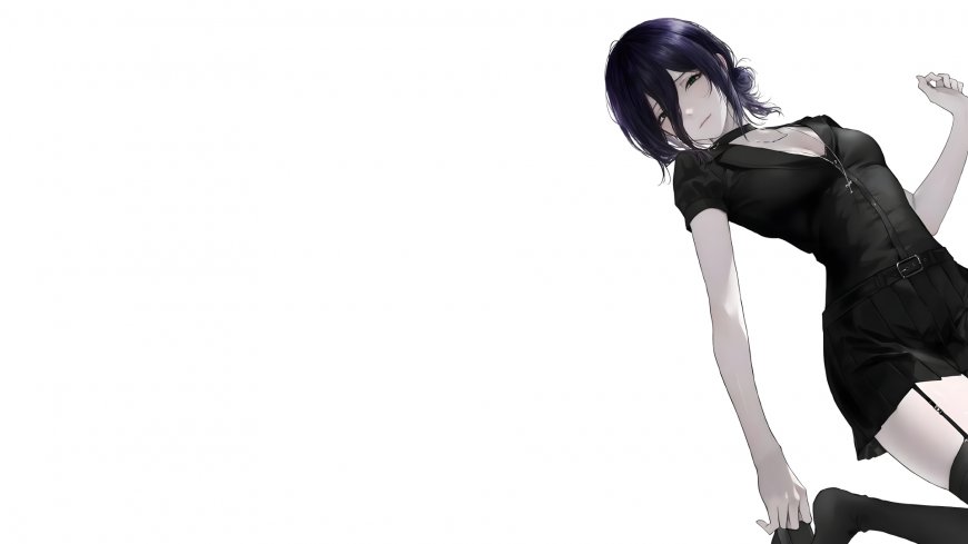 电锯人蕾塞黑色连衣裙侧身回眸动漫电脑壁纸