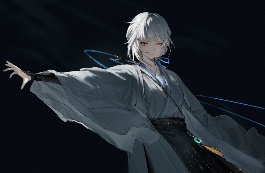 白发红瞳古风少女广袖飘逸暗黑国风电脑壁纸