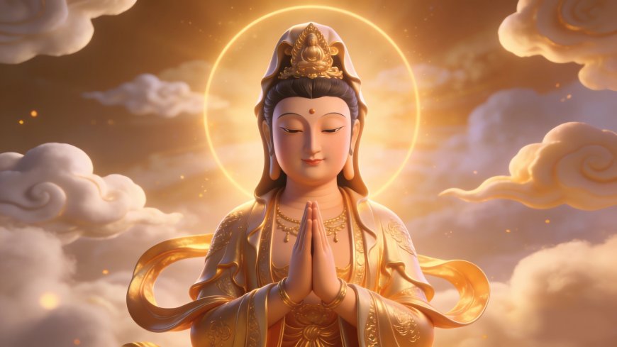 观音菩萨双手合十金光祥云宗教人物电脑壁纸
