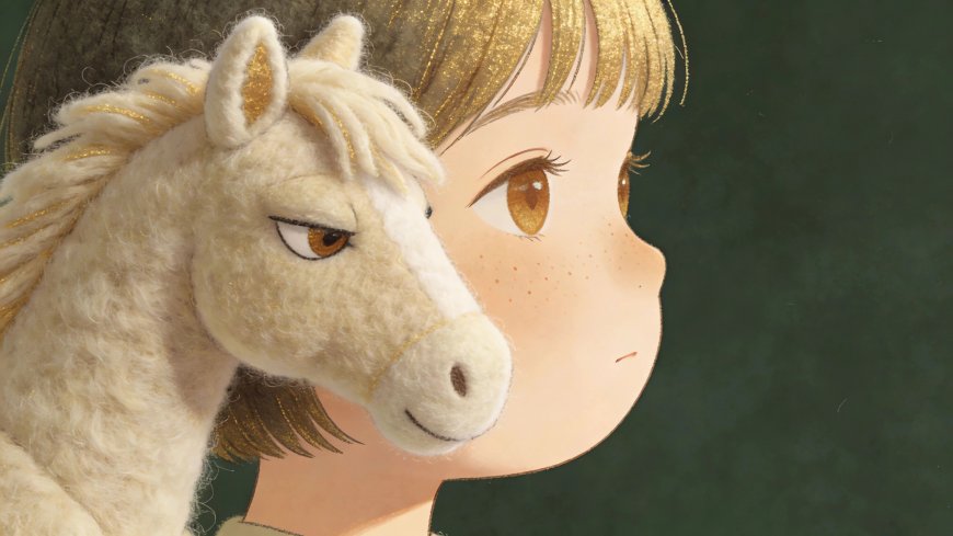 金发小女孩与毛绒白马亲密依偎治愈系动漫电脑壁纸