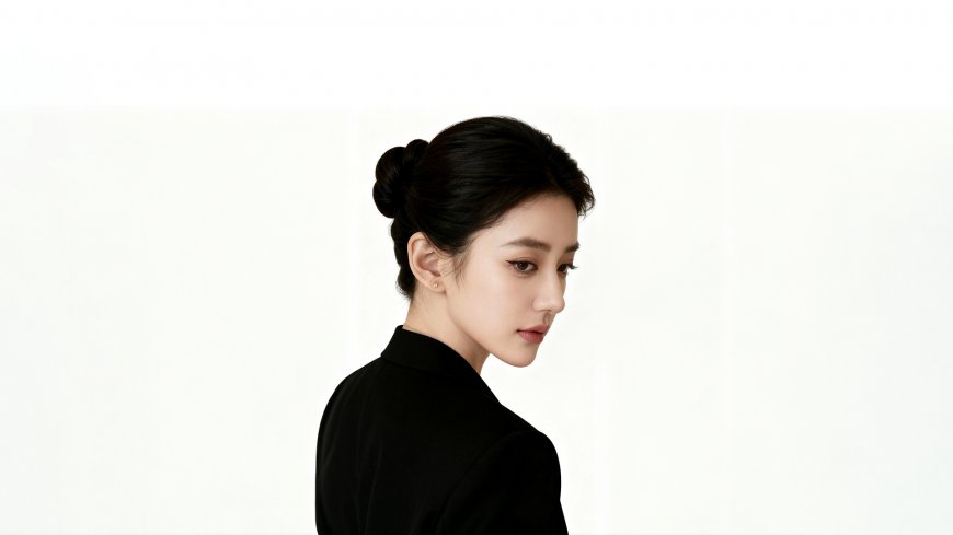 黑色西装盘发女性侧脸简约风格人物电脑壁纸