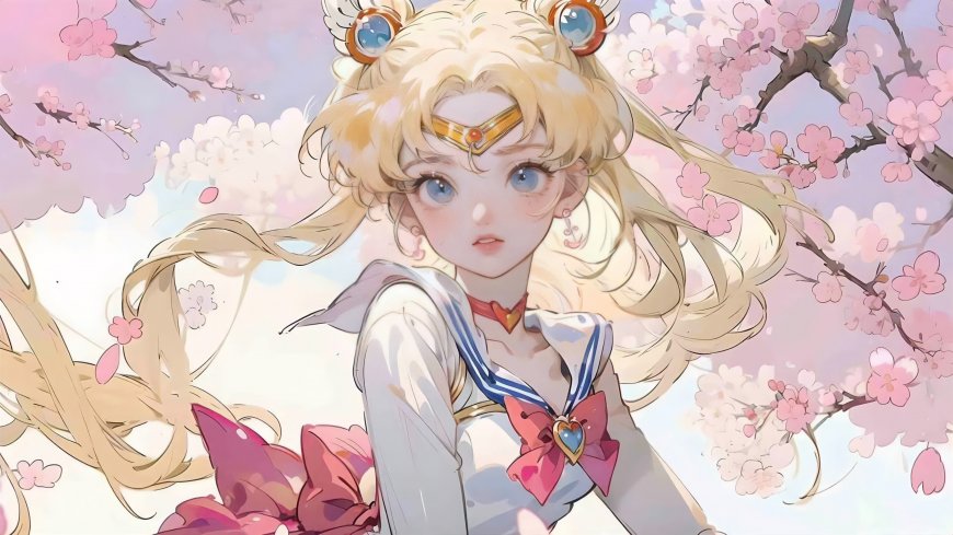 美少女战士樱花背景金发水手服动漫电脑壁纸