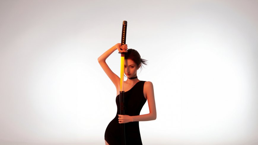 黑衣女性持武士刀遮面酷飒风格人物电脑壁纸