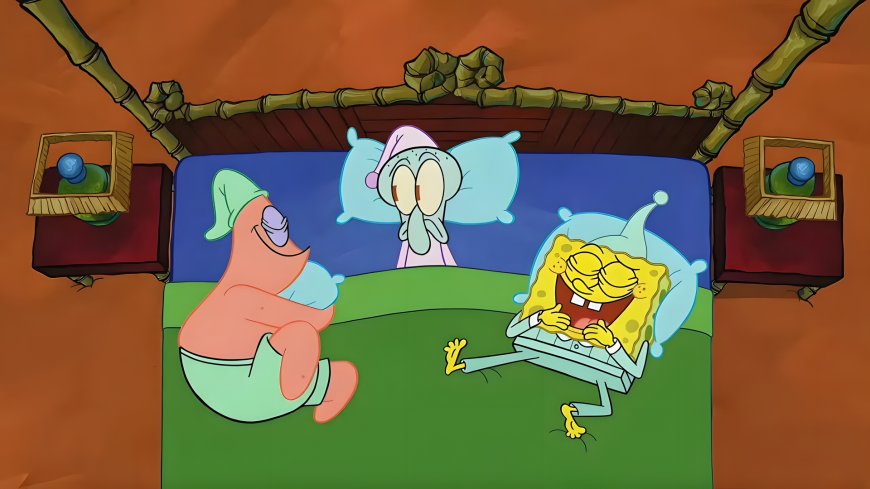 海绵宝宝派大星章鱼哥床上搞怪睡姿动漫电脑壁纸