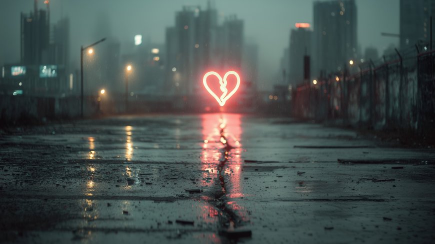 雨夜城市街道破碎霓虹心形创意电脑壁纸