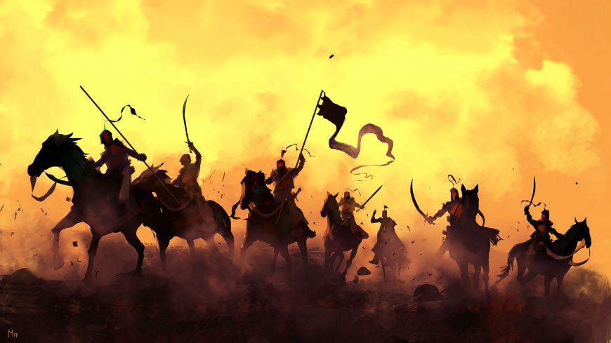 古代骑兵战场冲锋剪影艺术插画电脑壁纸