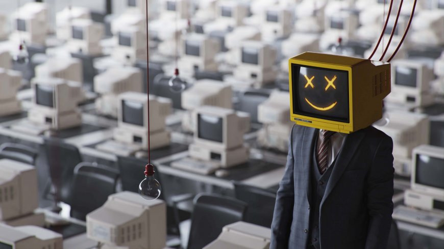 复古电脑头西装男办公室超现实创意电脑壁纸