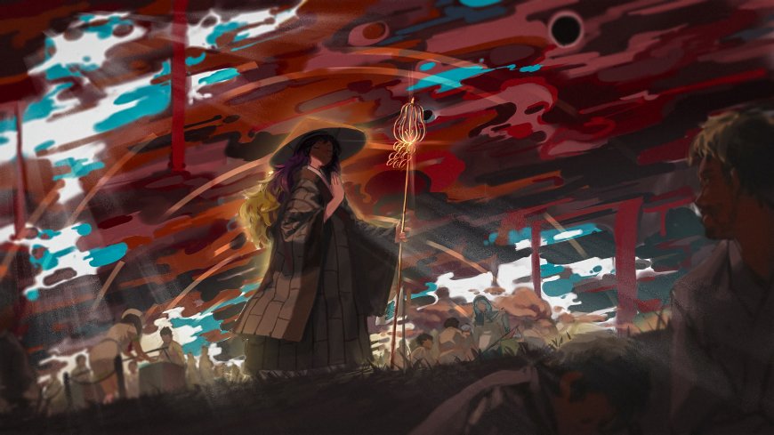 东方Project圣白莲持法杖暗红天空同人动漫电脑壁纸