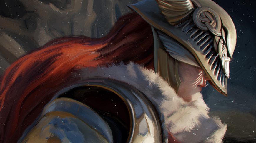 艾尔登法环女武神玛莲妮亚红发头盔侧脸特写游戏电脑壁纸