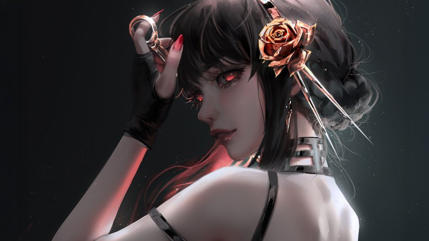 间谍过家家约尔福杰玫瑰发饰红瞳侧颜动漫电脑壁纸