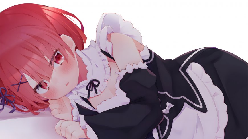 拉姆女仆装躺卧可爱动漫人物电脑壁纸