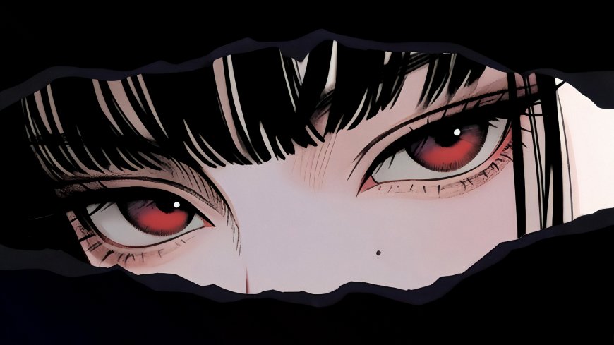 红瞳动漫少女眼神特写暗黑风格创意人物电脑壁纸