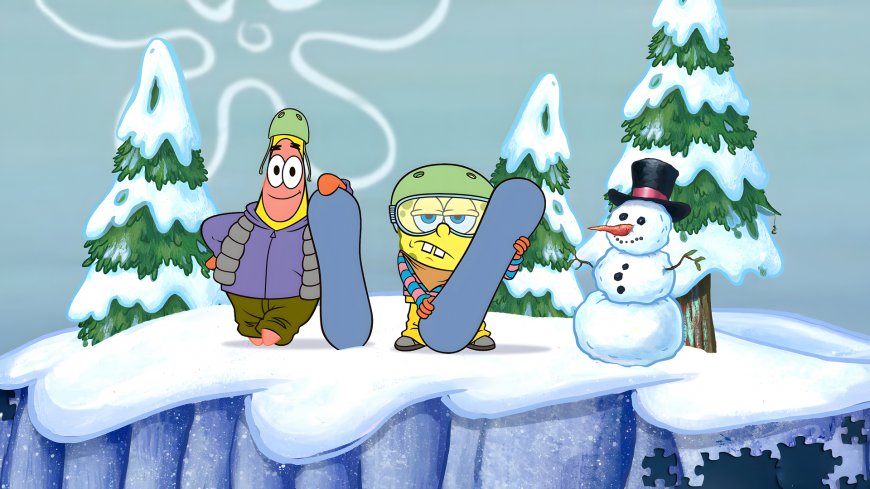 海绵宝宝派大星雪地滑雪动画场景动漫电脑壁纸
