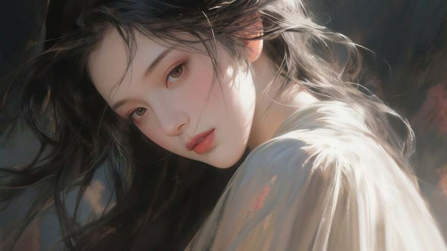 古风长发美女侧颜温婉光影细腻人物电脑壁纸