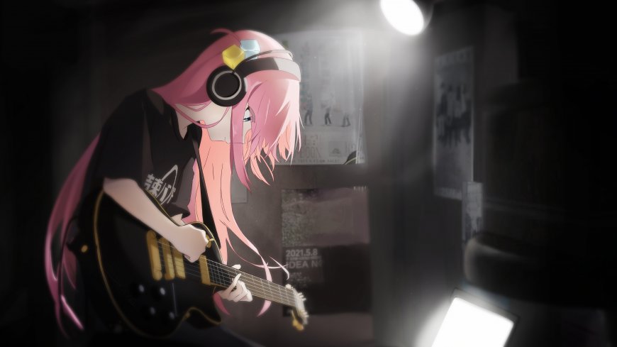 后藤一里弹奏电吉他舞台聚光灯孤独摇滚动漫电脑壁纸