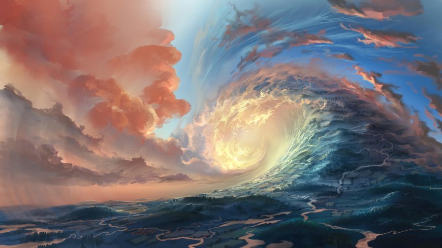 龙卷风创意手绘风景4k壁纸