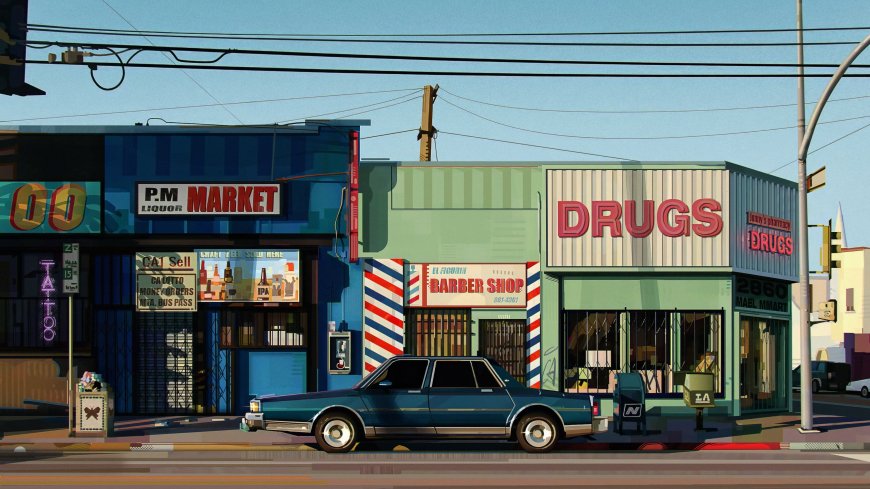 美式复古街景杂货店理发店创意电脑壁纸