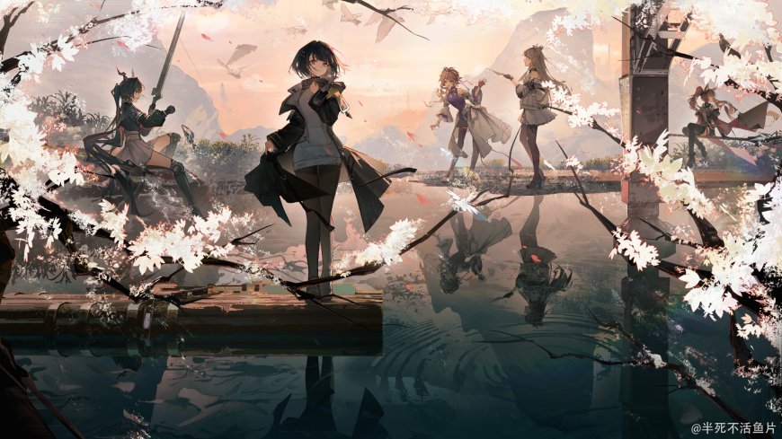 明日方舟终末地角色群像樱花湖畔唯美动漫电脑壁纸
