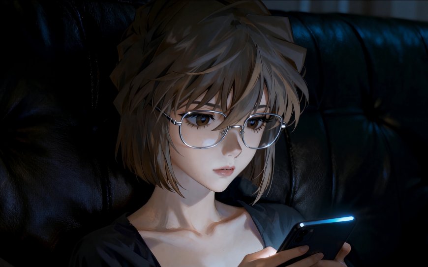 名侦探柯南灰原哀戴眼镜看手机动漫电脑壁纸