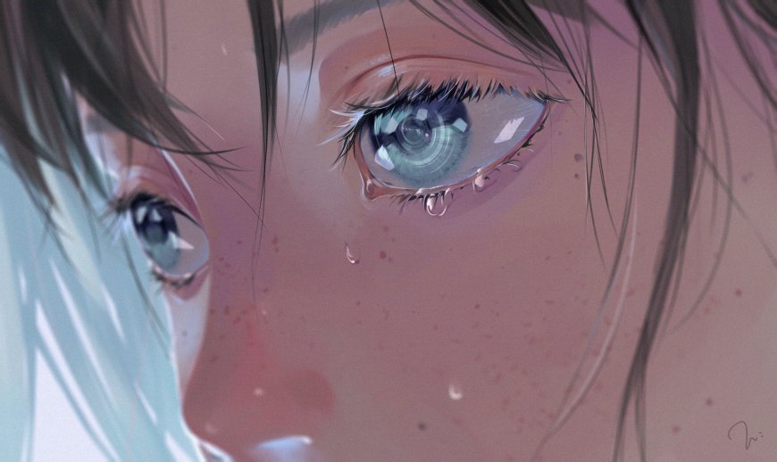 女生流泪眼部特写悲伤情绪细腻插画人物电脑壁纸