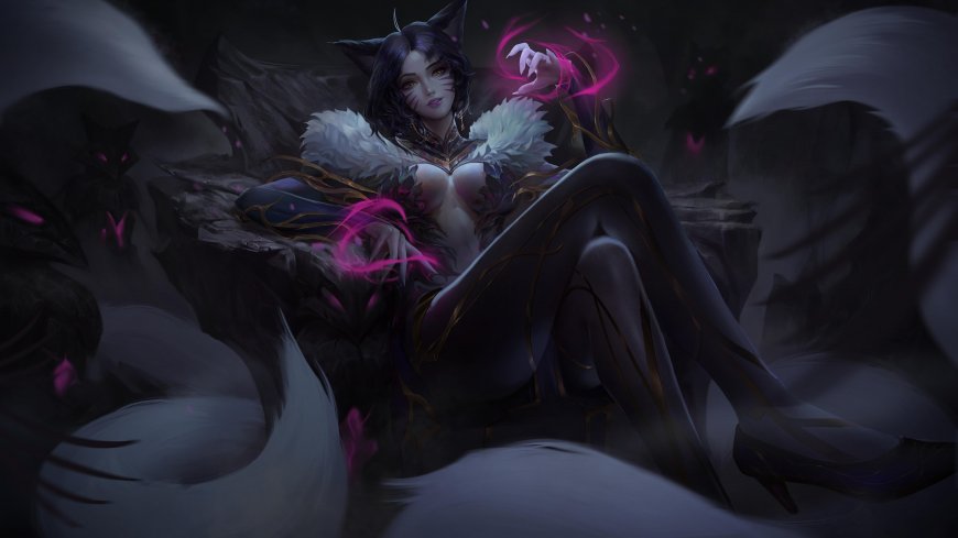 英雄联盟九尾妖狐阿狸坐姿魅惑动漫电脑壁纸