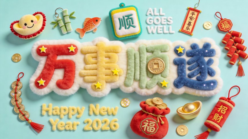 万事顺遂HappyNewYear2026毛绒新年创意电脑壁纸