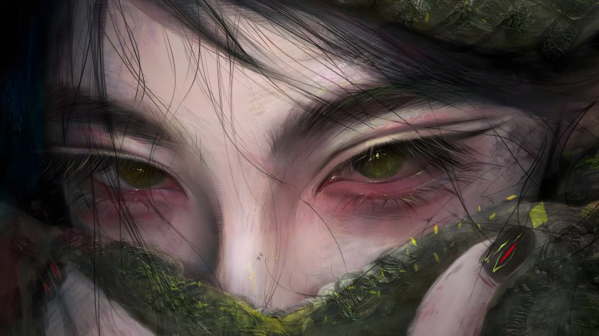 女性眼部特写绿色瞳孔写实绘画电脑壁纸