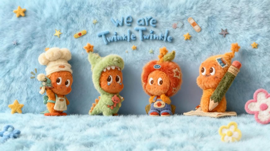 星星人毛绒玩偶蓝色星空背景可爱潮玩创意电脑壁纸