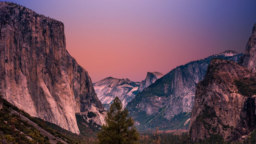 优胜美地山谷日落余晖壮丽山景风光电脑壁纸