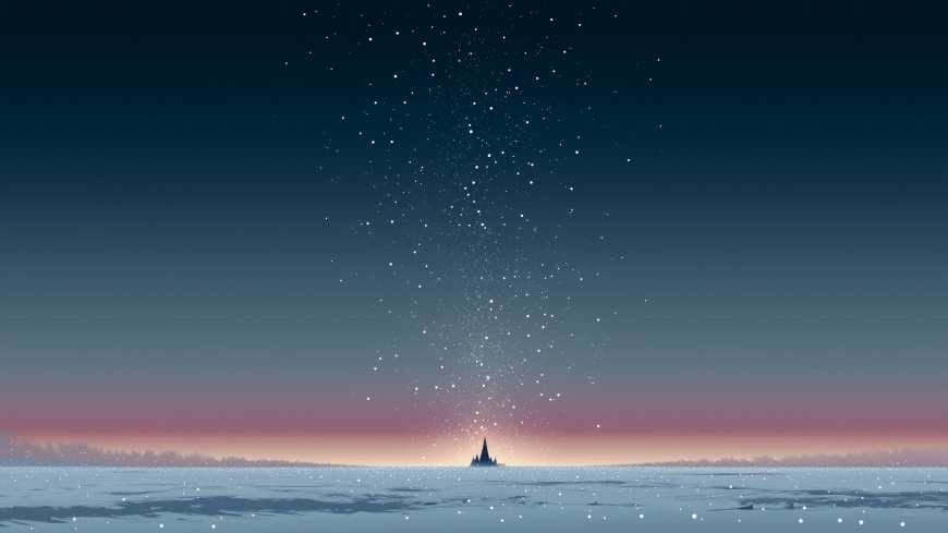 冰面城堡星雨洒落极简幻想意境风景电脑壁纸