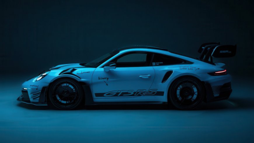 保时捷911GT3RS侧影蓝调光影跑车电脑壁纸