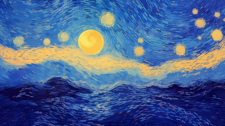 梵高星月夜风格海洋星空艺术风景电脑壁纸