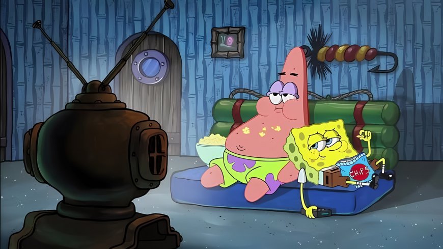 海绵宝宝派大星沙发吃零食看电视经典动画动漫电脑壁纸