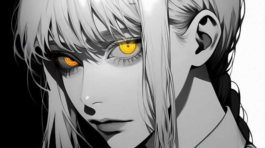 电锯人玛奇玛黑白插画金色瞳孔特写动漫电脑壁纸
