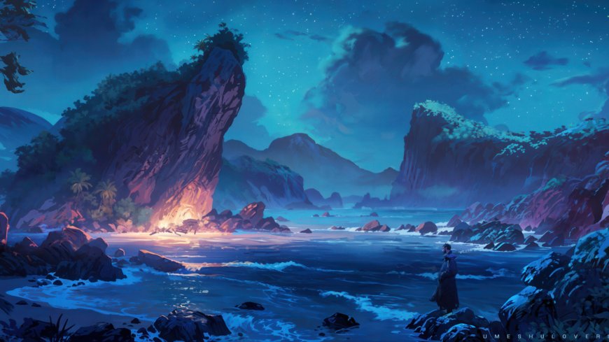 法国画师SylvainSarrailh海边夜景星空奇幻插画动漫电脑壁纸