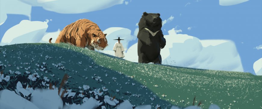 古风人物与虎熊同行山野奇幻插画动漫电脑壁纸