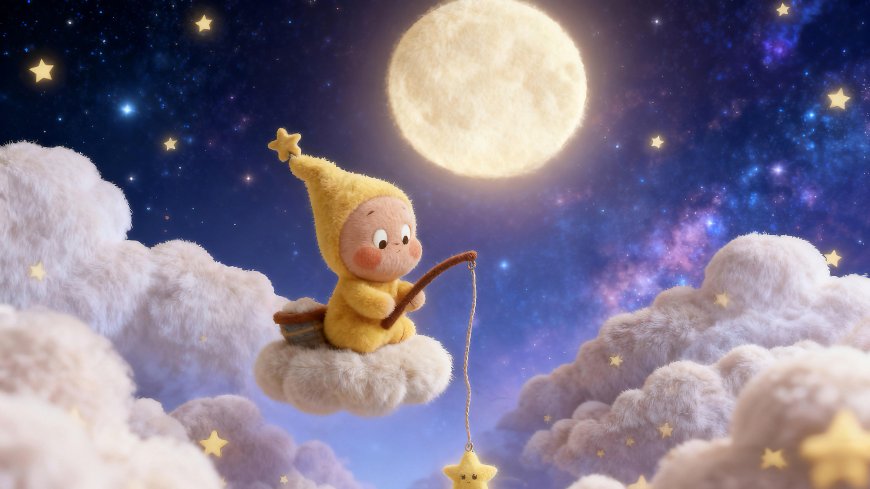泡泡玛特星星人云朵钓星梦幻星空可爱创意电脑壁纸