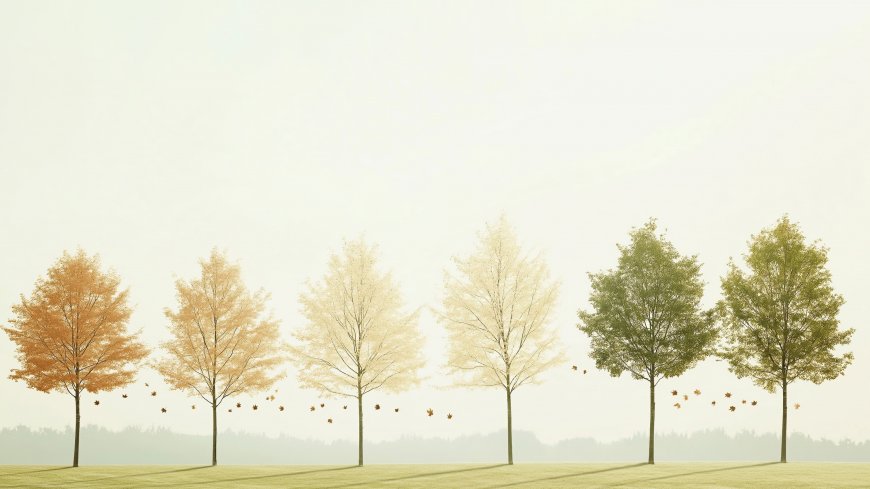 秋日树林落叶纷飞渐变色彩极简构图风景电脑壁纸