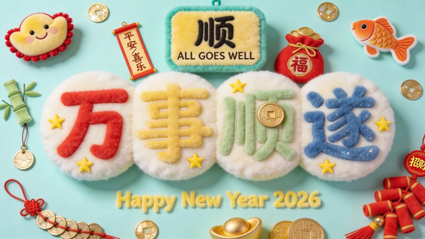 万事顺遂HappyNewYear2026毛绒创意新年主题创意电脑壁纸