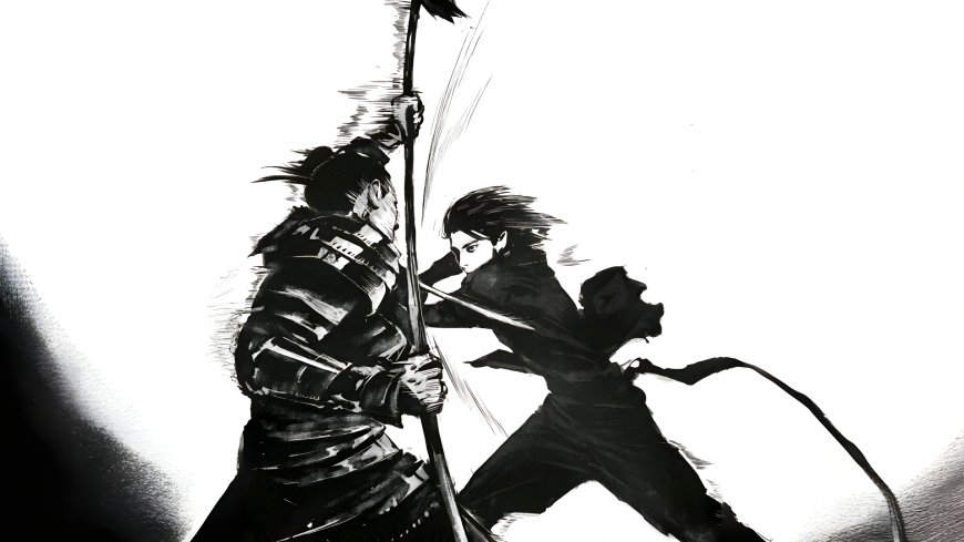 水墨武侠黑白双人持剑对决意境深远动漫电脑壁纸