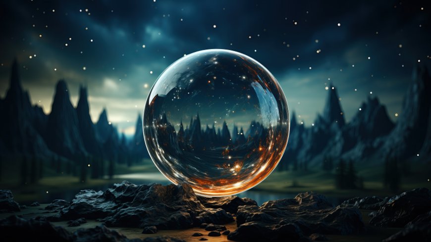 异星水晶球倒映奇峰星空梦幻科幻创意电脑壁纸
