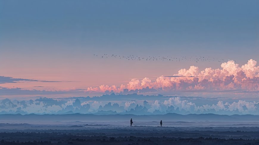 云海日出远山飞鸟宁静壮阔自然风光风景电脑壁纸