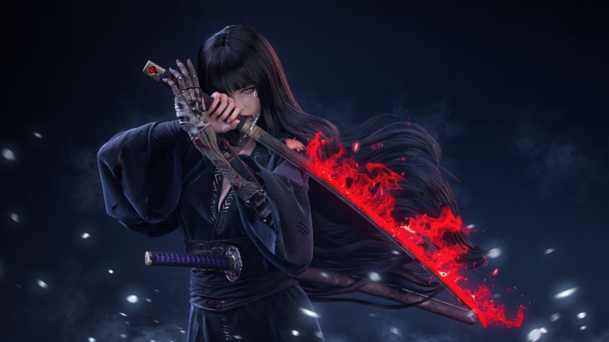 只狼义手的幻影女忍者红焰武士刀动漫电脑壁纸