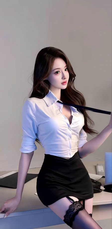 白衬衫黑短裙秘书风写真手机壁纸