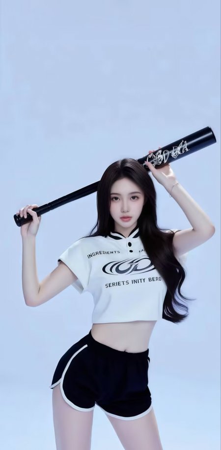 持棒球棒女生运动风写真人物手机壁纸