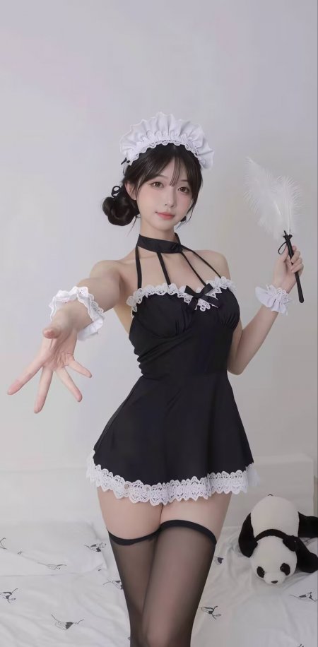 女仆装少女手持羽毛掸子可爱造型人物手机壁纸