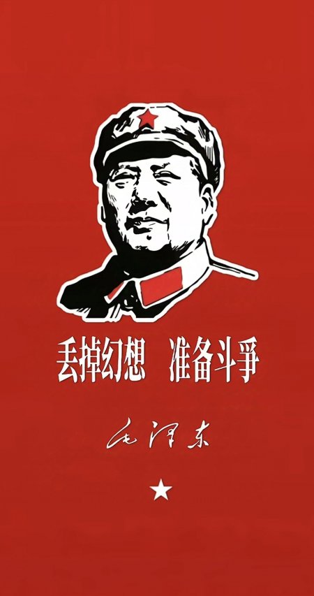 毛泽东肖像红底白字丢掉幻想准备斗争手机壁纸