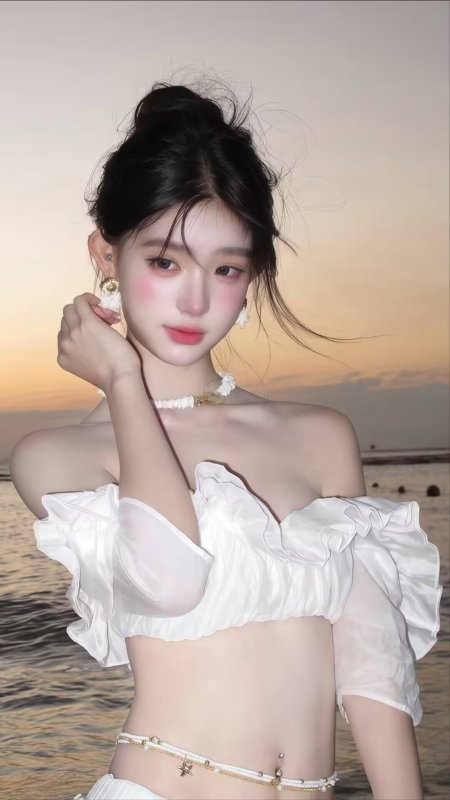 白露肩上衣少女海边日落唯美手机壁纸