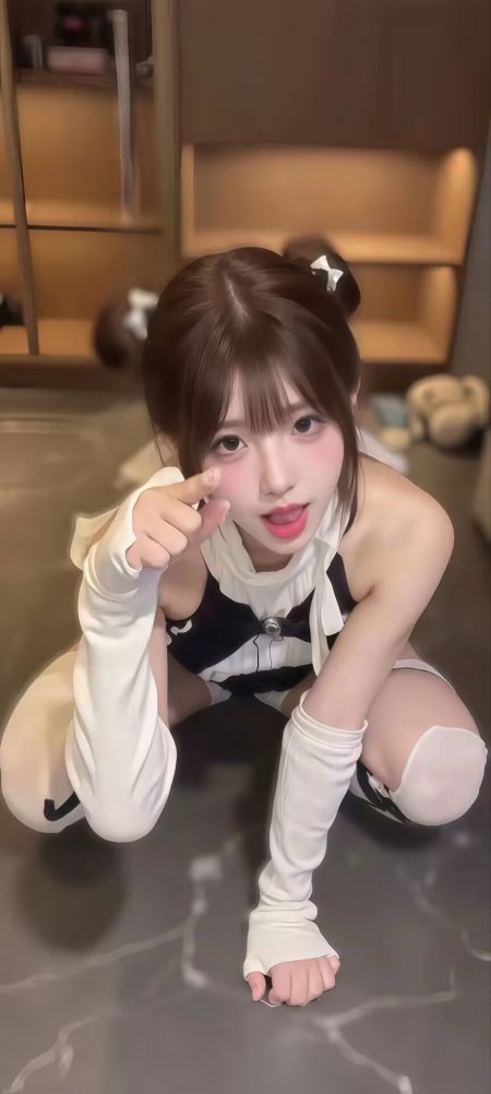 双丸子头女仆装少女指镜头可爱手机壁纸