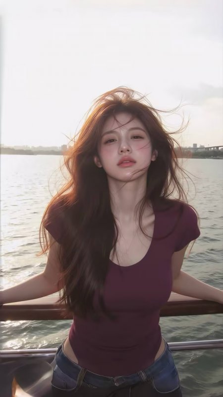 紫上衣女生船舷迎风造型人物手机壁纸